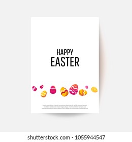Easter egg  greeting card. Vector Easter Flyer Illustration with painted eggs. Place for your text.