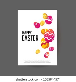Easter egg  greeting card. Vector Easter Flyer Illustration with painted eggs. Place for your text.