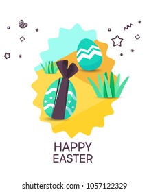 Easter egg  greeting card. Vector Easter Flyer Illustration with painted eggs. Place for your text.