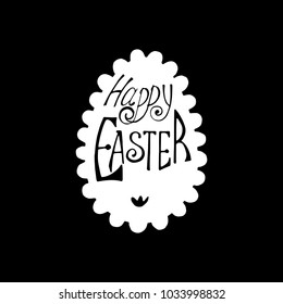Easter egg with easter greeting lettering black and white vector illustration