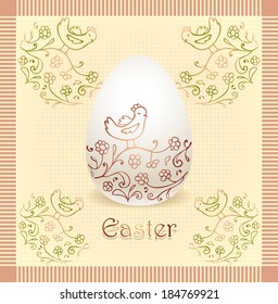 Easter egg with hand drawing beige color