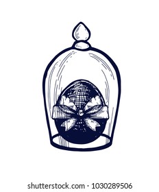 Easter egg hand drawn Isolated vector illustration.  Glass Domes with Gift egg, Universal templates for invitation or packaging. Engraving