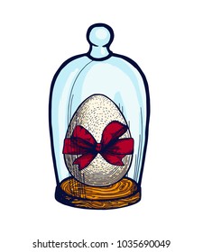 Easter egg hand drawn Isolated vector illustration.  Glass Domes with Gift egg, Universal templates for invitation or packaging. Engraving