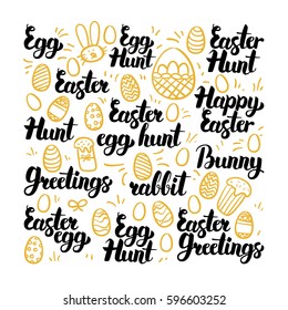 Easter Egg Hand Drawn Lettering. Vector Illustration of Spring Holiday Calligraphy over White.