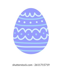 Easter egg with hand drawn pattern, simple cute vector illustration. Blue striped egg.