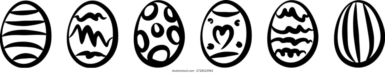 Osterei. Handgemalte Striche. Ostereier-Symbol Schwarz. Umriss-Ornament-Zeichen. Minimaler Stil. Flacher Stil 