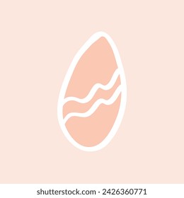 Easter egg, hand-drawn, delicate peach with a white outline, separately