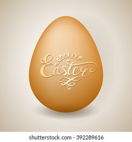 Easter egg with handwritten inscription "Happy Easter" on it. Vector illustration for your graphic design.