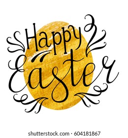Easter egg with handwritten text. Illustration in gold color.