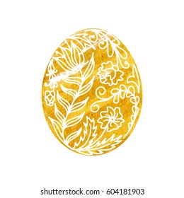 Easter egg with handwritten text. Illustration in gold color.