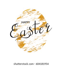 Easter egg with handwritten text. Illustration in gold color.