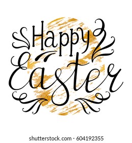 Easter egg with handwritten text. Illustration in gold color.
