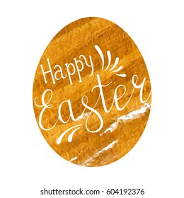 Easter egg with handwritten text. Illustration in gold color.