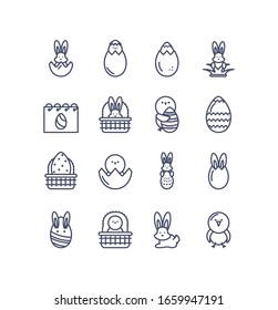 easter egg and happy easter icons set over white background, line style icon, vector illustration