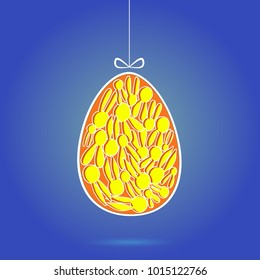 Easter egg with hares for decoration of postcards, packages. Decorative Easter egg.