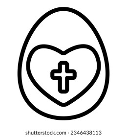 Huevo de Pascua con icono de corazón y cruz, concepto de Pascua Feliz, símbolo de cristiandad de Pascua sobre fondo blanco, Huevo decorado con un estilo de contorno de icono de cruz cardíaca. Gráficos vectoriales.