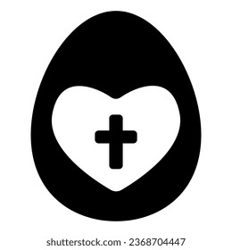 Huevo de Pascua con el corazón y el icono cruzado sólido, concepto de Pascua feliz, símbolo de cristiandad de Pascua sobre fondo blanco, Huevo decorado con el corazón y el icono cruzado al estilo glifo. Gráficos vectoriales