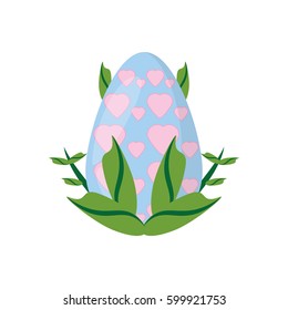 easter egg heart decoration and green leaves vector illustration eps 10