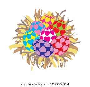 Easter egg with hearts pattern on white background