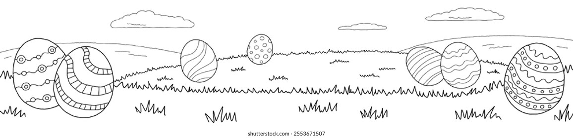 Easter egg hill graphic black white landscape sketch long illustration vector