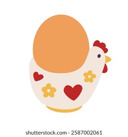 Easter egg in an egg holder. Decor for holiday, design element for holiday. Vector illustration. chicken with egg easter. vector illustration flat design  