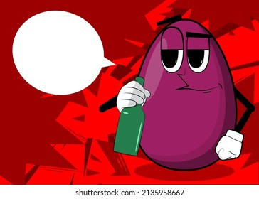 Easter Egg holding a bottle. Cartoon character with funny face for the Easter holiday.