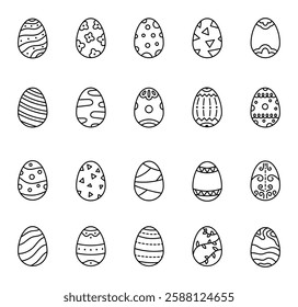 Easter egg holiday decoration set with traditional painted ornaments and festive symbols for seasonal celebration in cute outline clipart style for yours design projects