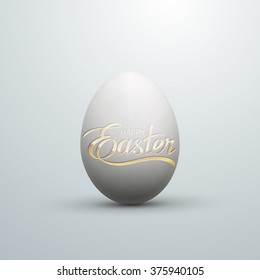 Easter Egg With Holiday Golden Lettering. Vector Illustration With Easter Egg. Holiday Religion Christian Symbol