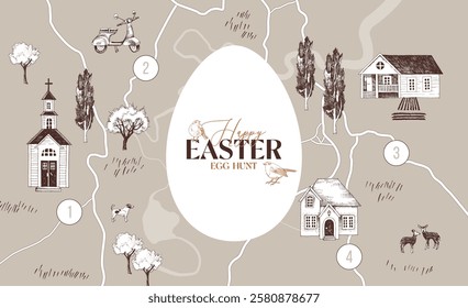 Easter egg hung map with hand drawn elements