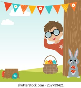 Easter Egg Hunt background with copy space.