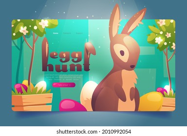 Easter egg hunt banner with bunny and flowers