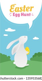 Easter Egg hunt banner design with cute little bunny illustration 
