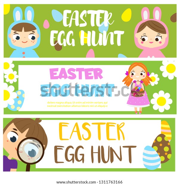 Easter Egg Hunt Banners Cartoon Kids Stock Vector Royalty Free