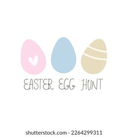 Easter egg hunt. cartoon eggs, hand drawing lettering, decor elements. festive colorful vector illustration. Design for greeting cards, decoration posters, covers.