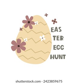 Easter egg hunt. cartoon eggs, hand drawing lettering, decor elements. festive colorful vector illustration. Design for greeting cards, decoration posters, covers.