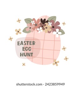 Easter egg hunt. cartoon eggs, hand drawing lettering, decor elements. festive colorful vector illustration. Design for greeting cards, decoration posters, covers.