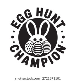 Diseño del campeón de la caza del huevo de Pascua con un conejo y huevos coloridos
