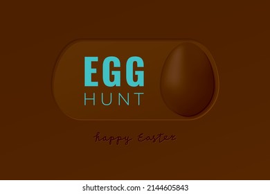 Easter Egg Hunt Chocolate Concept As On Off Toggle Switch Button With Realistic Egg And Greetings Logo Lettering - Brown On Similar Background - Vector Gradient Graphic Design