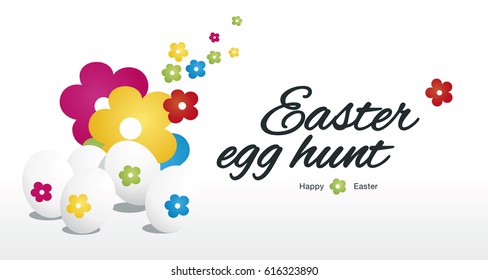 Easter egg hunt color flowers white background