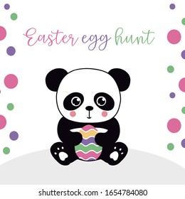 Easter egg hunt. Cute panda with easter egg vector ilustration. 