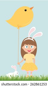 Easter egg hunt in the grass. lllustration of Kid on an Easter Egg Hunt. Vector