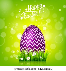 Easter egg hunt. Green background. April holidays. Flowers and grass. Abstract banner, card. Spring time. Celebration.