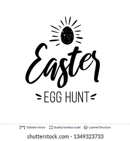 Easter Egg Hunt greeting text composition. Black on white lettering easy to edit vector design element.