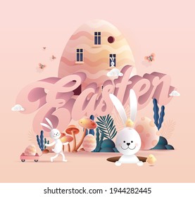 easter egg hunt greetings design template vector and illustration