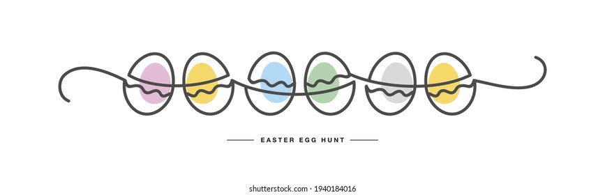 Cacería de huevos de Pascua Feliz Pascua diseño de línea manuscrita huevos coloridos tarjeta blanca de saludo patrón etiqueta de etiqueta de etiqueta