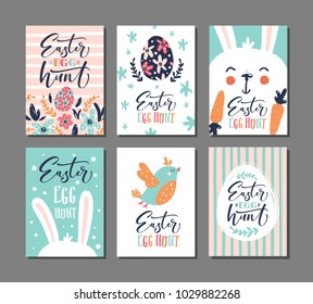 easter egg hunt invitation. Set of 6 postcard templates.