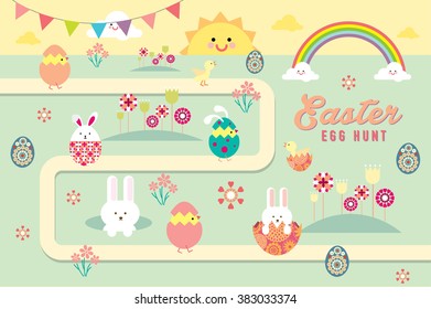 easter egg hunt journey vector/illustration