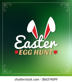 Easter Egg Hunt Lettering Greeting Card With Blurred Background. Vector illustration
