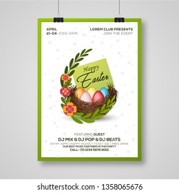 Easter egg hunt party vector poster design template. 3d eggs on background. Concept for banner, flyer, invitation, greeting card, holiday backgrounds. - Vector