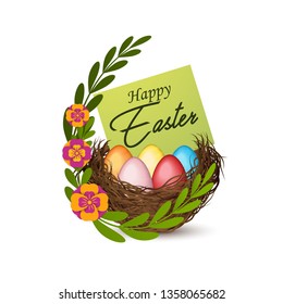 Easter egg hunt party vector poster design template. 3d eggs on background. Concept for banner, flyer, invitation, greeting card, holiday backgrounds. - Vector